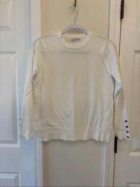 Staccato White Crewneck Sweater with Button Cuffs